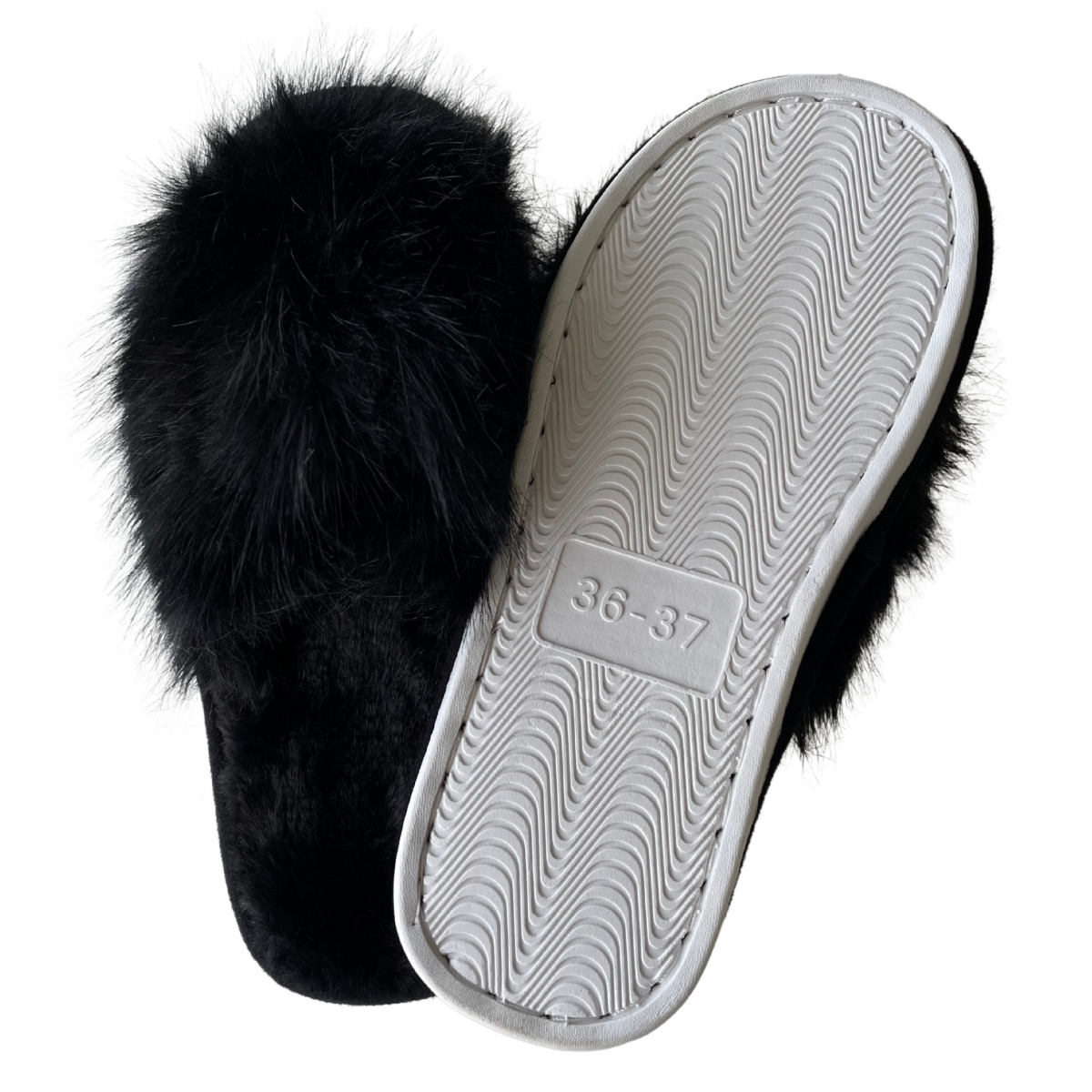 Pantufa Feminina Aberta Chinelo de Pelúcia Conforto Premium Preta