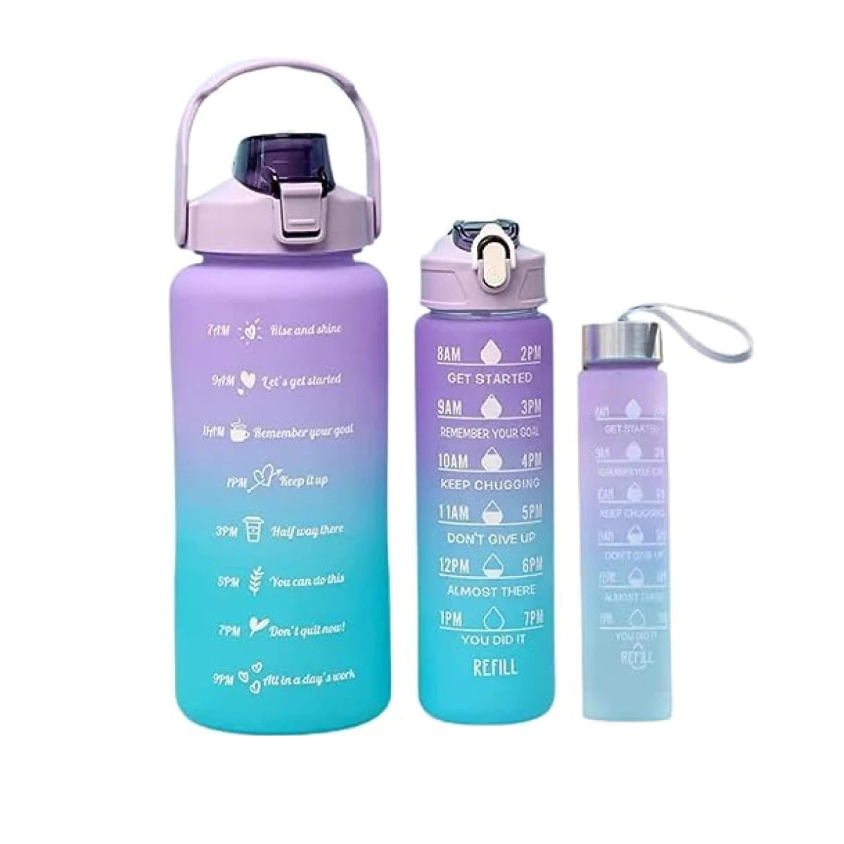 Kit 3 Garrafas de Água Squeeze Motivacional Academia 2000ml + 900ml + 300ml