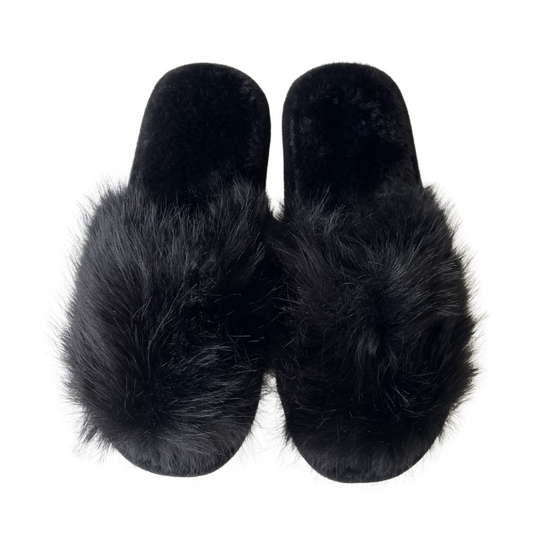 Pantufa Feminina Aberta Chinelo de Pelúcia Conforto Premium Preta