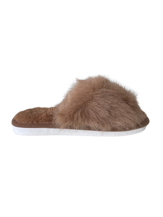 Pantufa Feminina Chinelo de Pelinho Conforto Maternidade Luxo Mocha Mousse